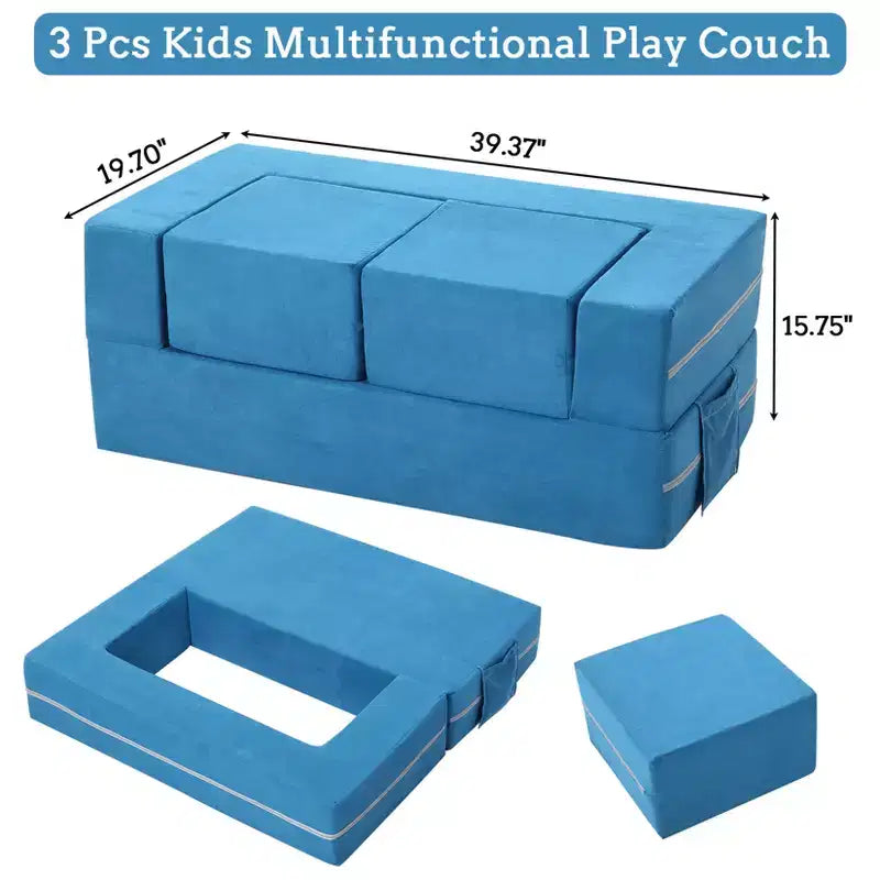 3PCs Toddler Convertible Sofa, Foam Couch Bed for Children, Modular Kids Sofa for Nursery Playroom