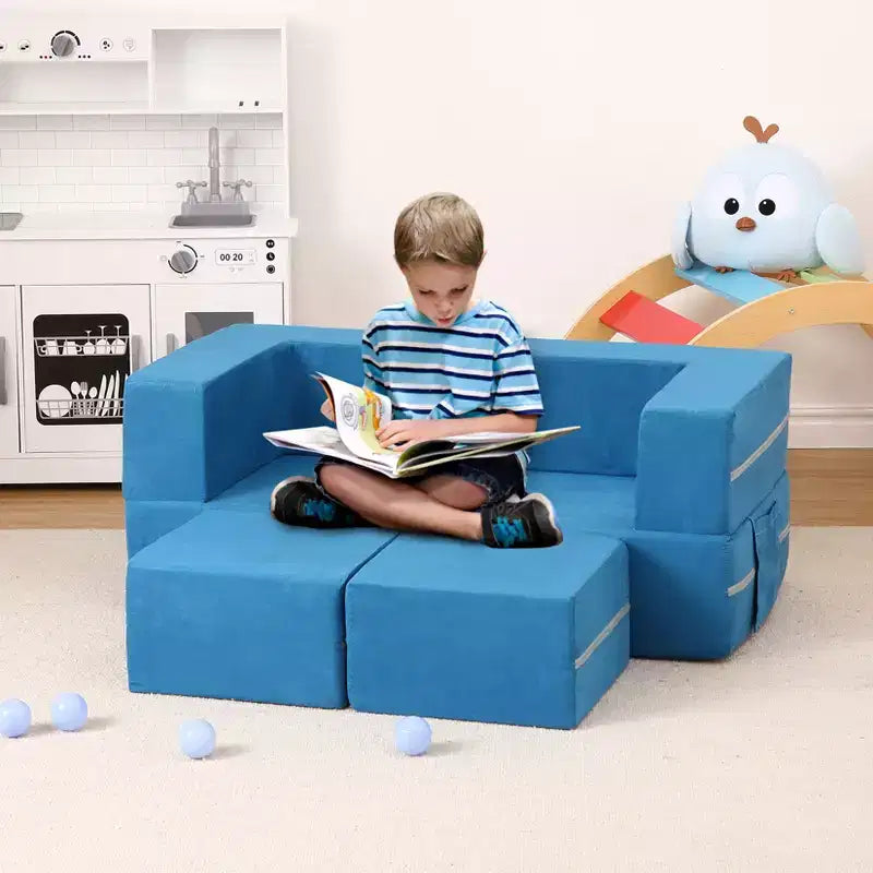 3PCs Toddler Convertible Sofa, Foam Couch Bed for Children, Modular Kids Sofa for Nursery Playroom