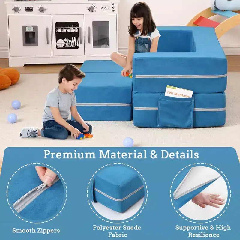 3PCs Toddler Convertible Sofa, Foam Couch Bed for Children, Modular Kids Sofa for Nursery Playroom