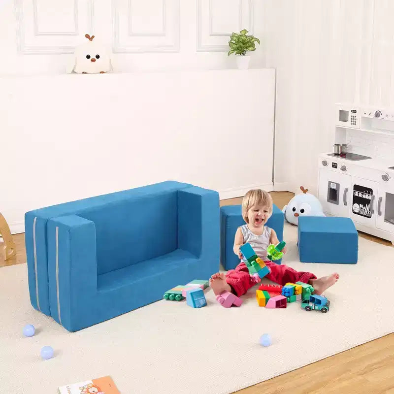 3PCs Toddler Convertible Sofa, Foam Couch Bed for Children, Modular Kids Sofa for Nursery Playroom