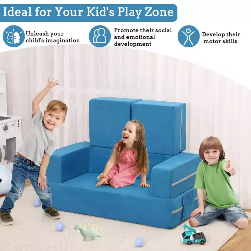 3PCs Toddler Convertible Sofa, Foam Couch Bed for Children, Modular Kids Sofa for Nursery Playroom