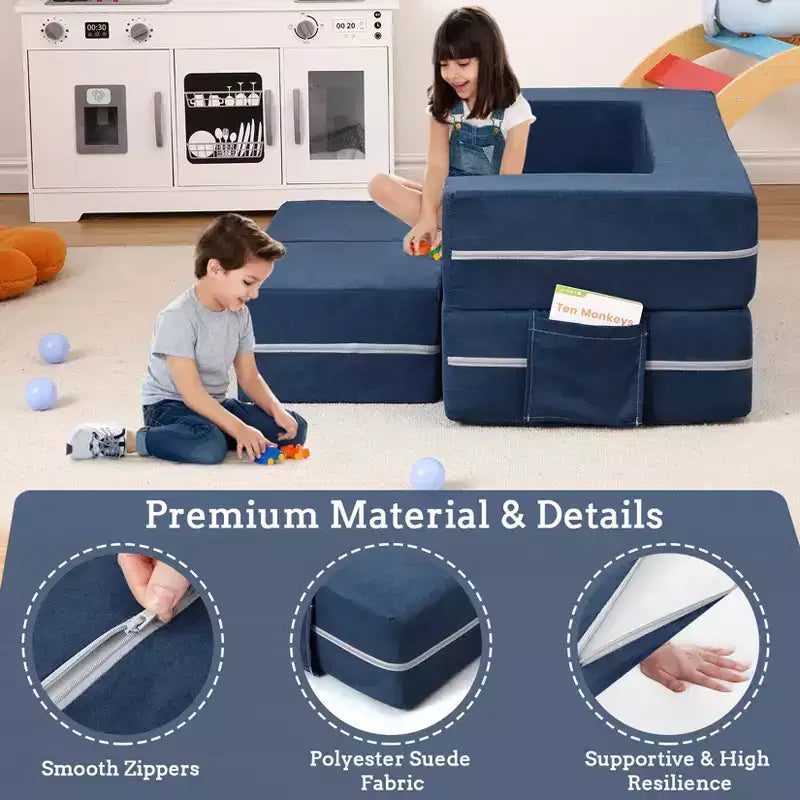 3PCs Toddler Convertible Sofa, Foam Couch Bed for Children, Modular Kids Sofa for Nursery Playroom