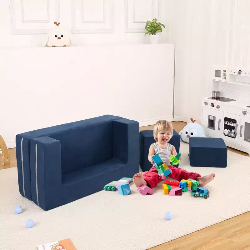 3PCs Toddler Convertible Sofa, Foam Couch Bed for Children, Modular Kids Sofa for Nursery Playroom