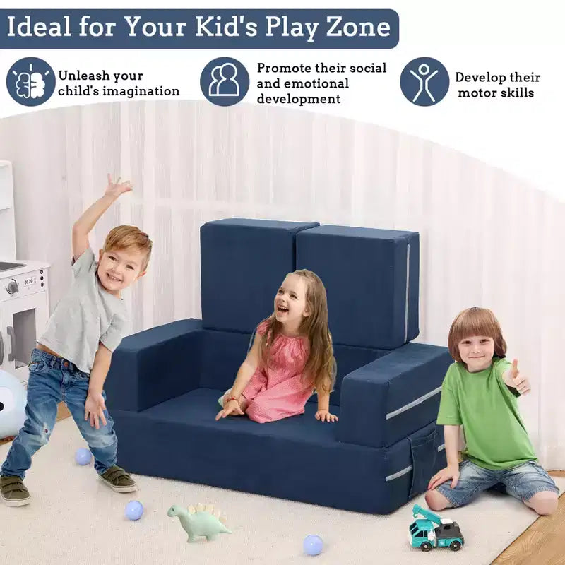 3PCs Toddler Convertible Sofa, Foam Couch Bed for Children, Modular Kids Sofa for Nursery Playroom