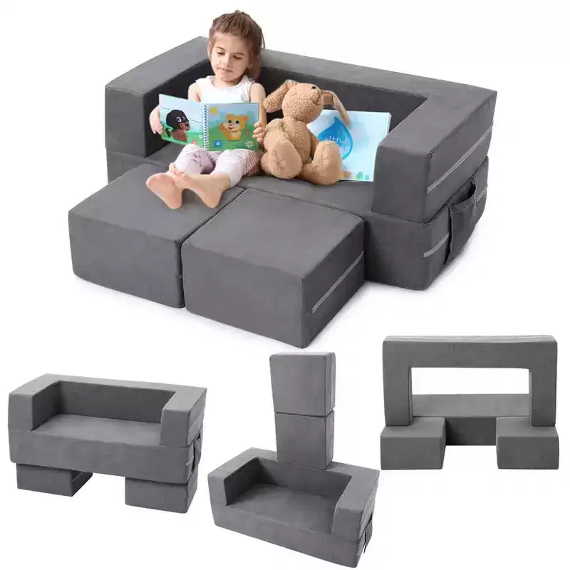 3PCs Toddler Convertible Sofa, Foam Couch Bed for Children, Modular Kids Sofa for Nursery Playroom