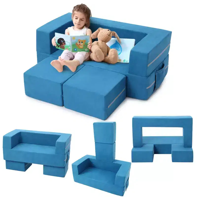 3PCs Toddler Convertible Sofa, Foam Couch Bed for Children, Modular Kids Sofa for Nursery Playroom