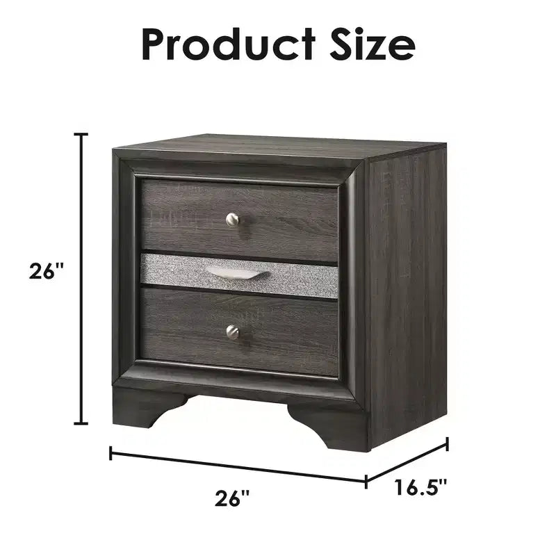 CLIHOME Contemporary Bedroom Storage Cabinet Nightstand with Silver Accents and Hidden Jewelry Drawer