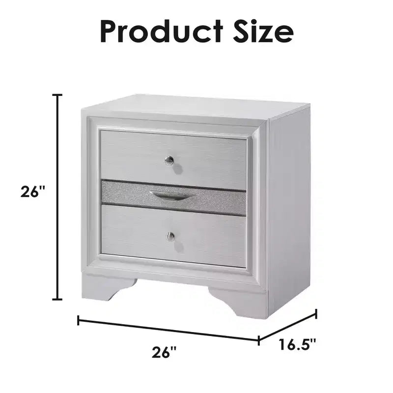 CLIHOME Contemporary Bedroom Storage Cabinet Nightstand with Silver Accents and Hidden Jewelry Drawer