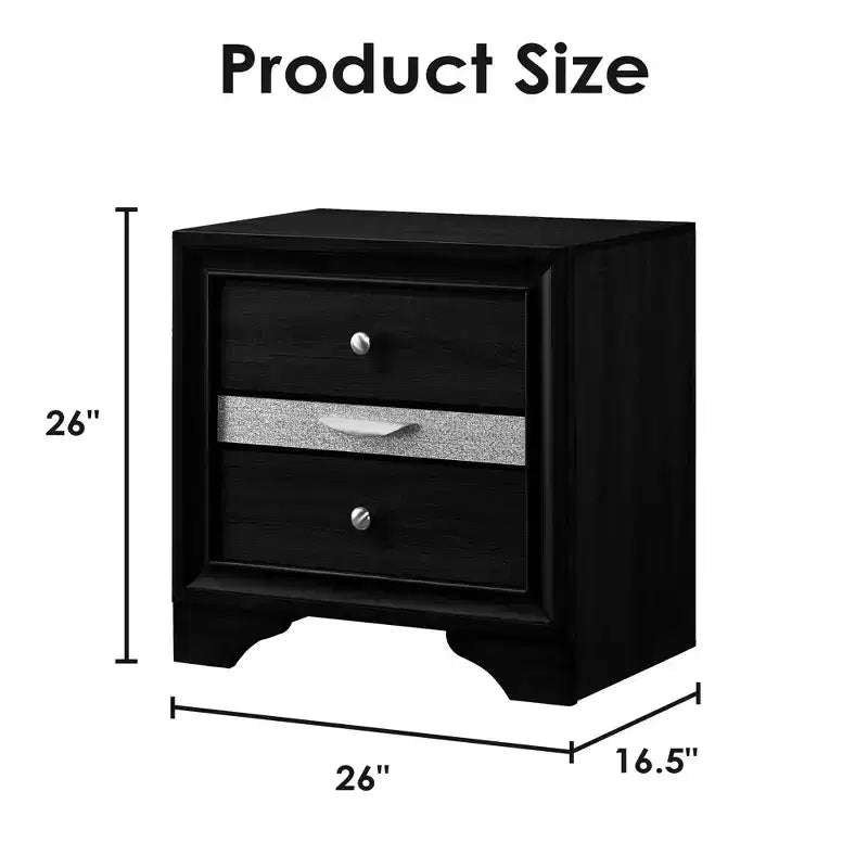 CLIHOME Contemporary Bedroom Storage Cabinet Nightstand with Silver Accents and Hidden Jewelry Drawer