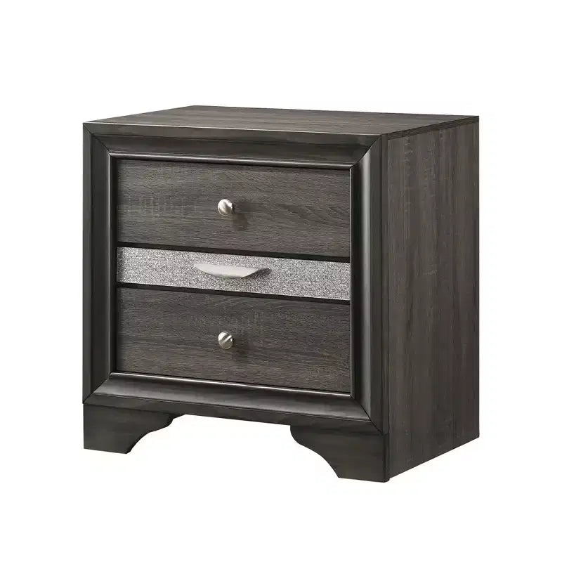 CLIHOME Contemporary Bedroom Storage Cabinet Nightstand with Silver Accents and Hidden Jewelry Drawer