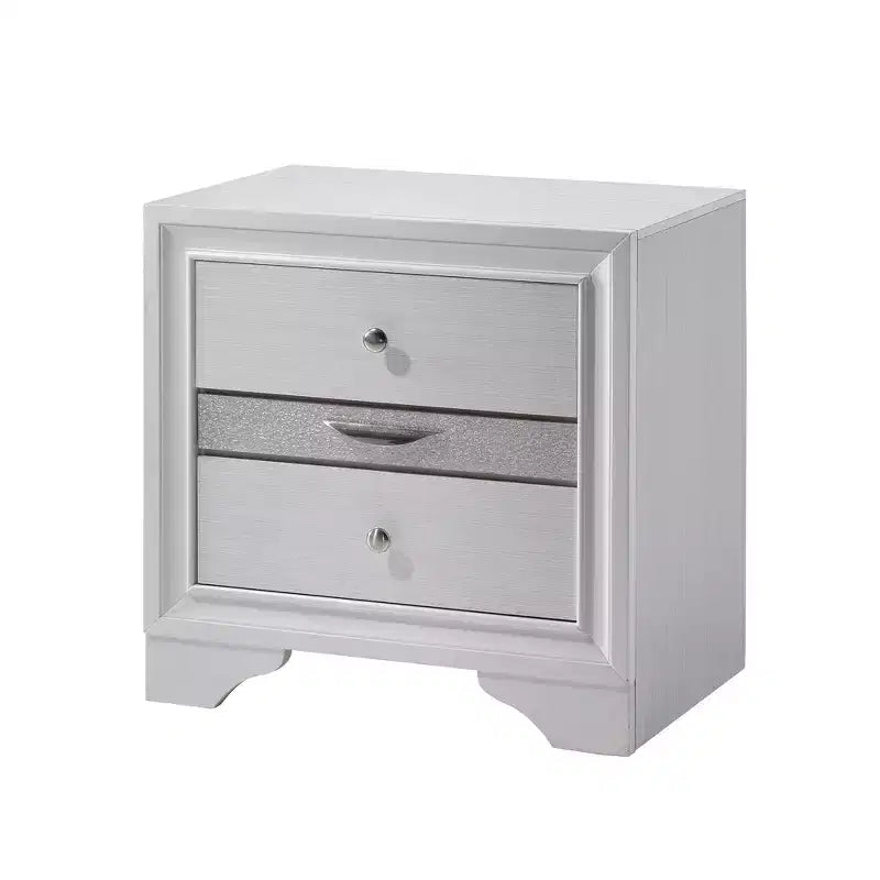 CLIHOME Contemporary Bedroom Storage Cabinet Nightstand with Silver Accents and Hidden Jewelry Drawer