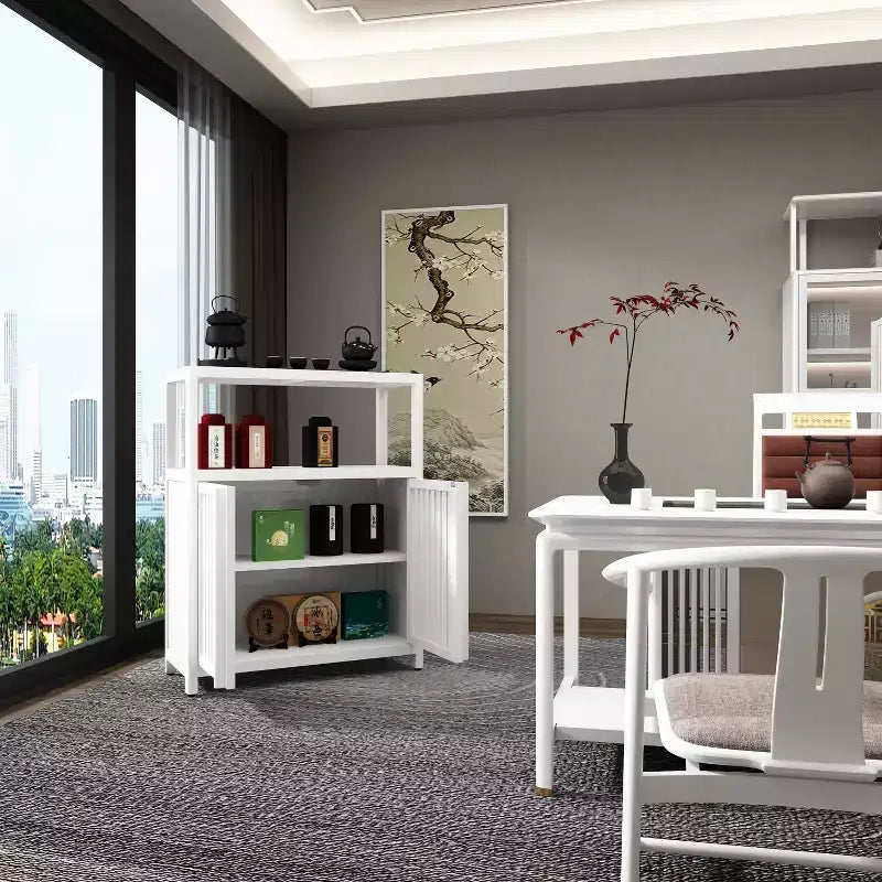 MAYEERTY White Large Bamboo Storage Cabinet Furniture for Bathroom Living Room with Shelves 1pcs