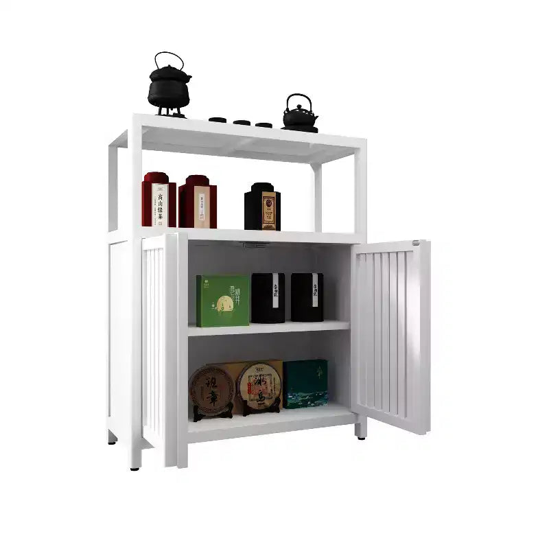 MAYEERTY White Large Bamboo Storage Cabinet Furniture for Bathroom Living Room with Shelves 1pcs