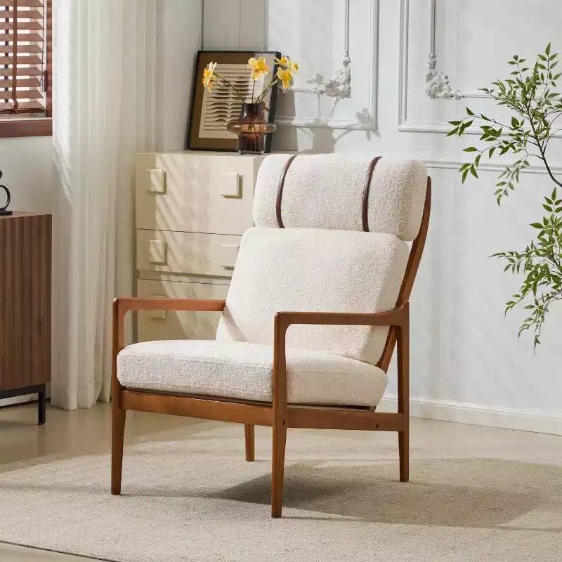 Mid-Century Accent Armchair Duo  High-Back Solid Wood Frame, Lounge Chairs for Living Room, Bedroom or Reading Nook