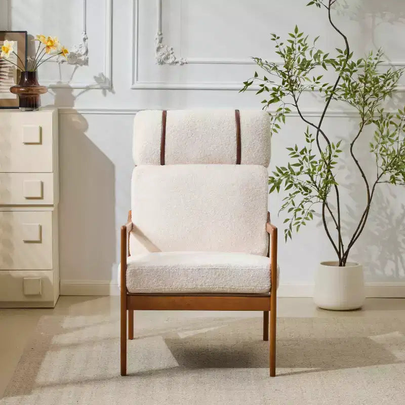 Mid-Century Accent Armchair Duo  High-Back Solid Wood Frame, Lounge Chairs for Living Room, Bedroom or Reading Nook