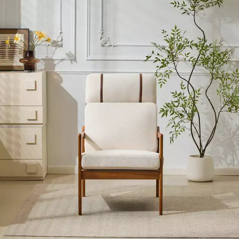 Mid-Century Accent Armchair Duo  High-Back Solid Wood Frame, Lounge Chairs for Living Room, Bedroom or Reading Nook