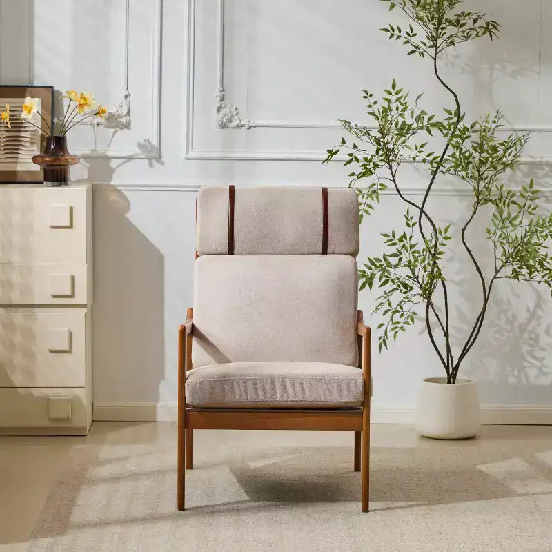 Mid-Century Accent Armchair Duo  High-Back Solid Wood Frame, Lounge Chairs for Living Room, Bedroom or Reading Nook
