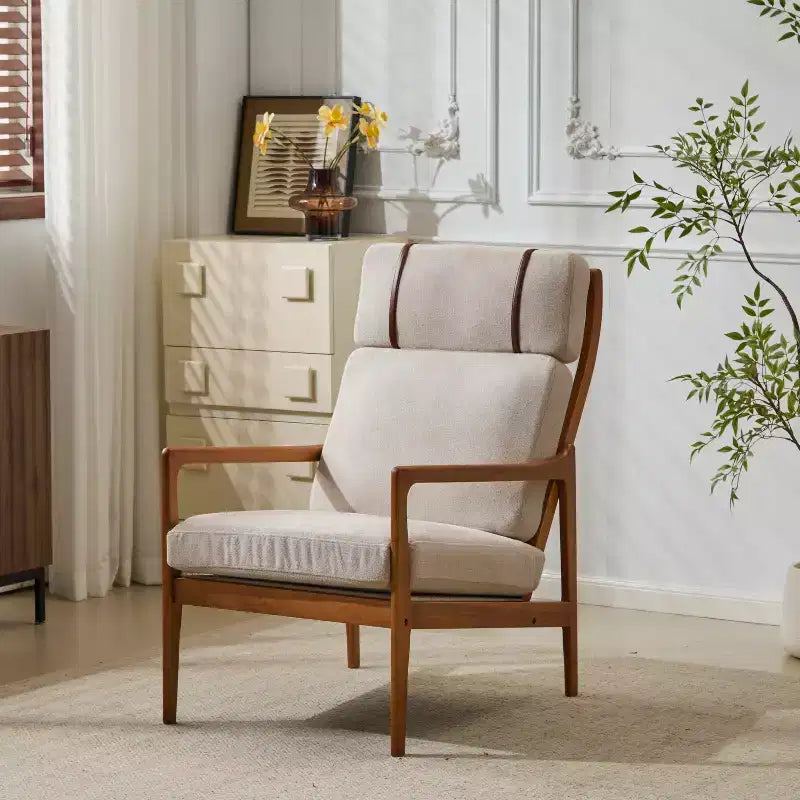 Mid-Century Accent Armchair Duo  High-Back Solid Wood Frame, Lounge Chairs for Living Room, Bedroom or Reading Nook