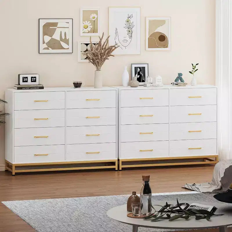 6 Drawer Dresser for Bedroom with Metal Legs & Golden Handle, Modern Storage Chest Cabinet Organizer for Living Room, Hallway, Entryway