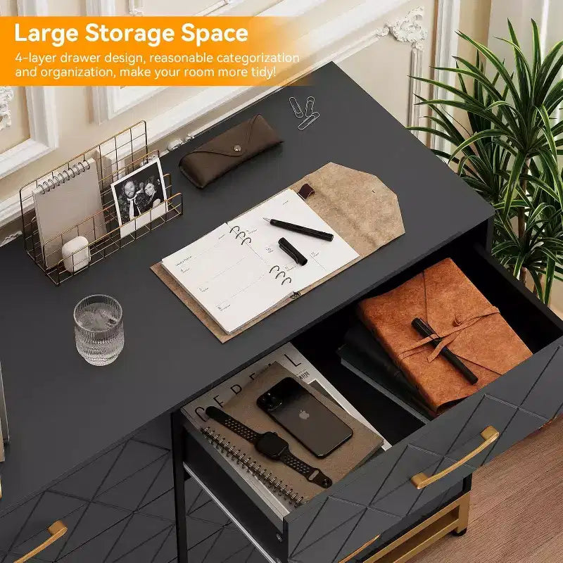 6 Drawer Dresser for Bedroom with Metal Legs & Golden Handle, Modern Storage Chest Cabinet Organizer for Living Room, Hallway, Entryway