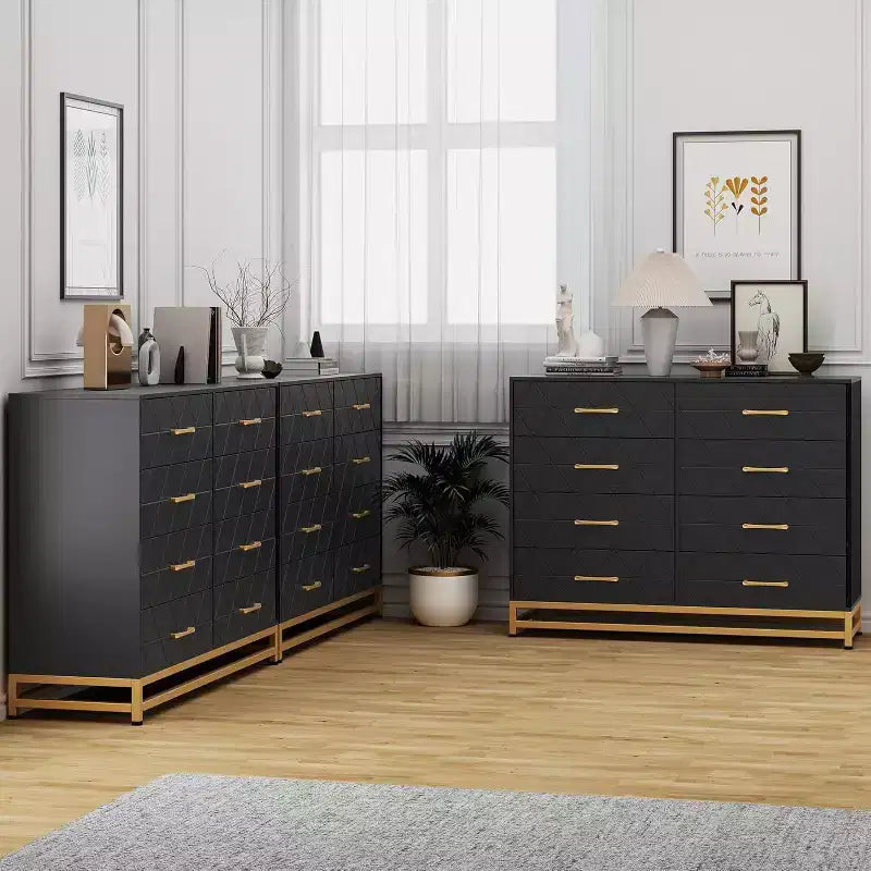 6 Drawer Dresser for Bedroom with Metal Legs & Golden Handle, Modern Storage Chest Cabinet Organizer for Living Room, Hallway, Entryway