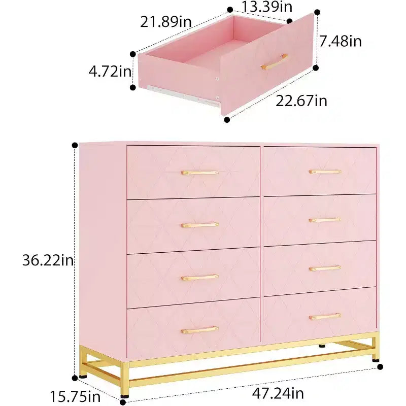 6 Drawer Dresser for Bedroom with Metal Legs & Golden Handle, Modern Storage Chest Cabinet Organizer for Living Room, Hallway, Entryway