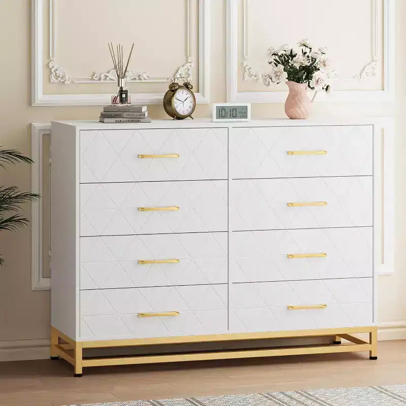 6 Drawer Dresser for Bedroom with Metal Legs & Golden Handle, Modern Storage Chest Cabinet Organizer for Living Room, Hallway, Entryway