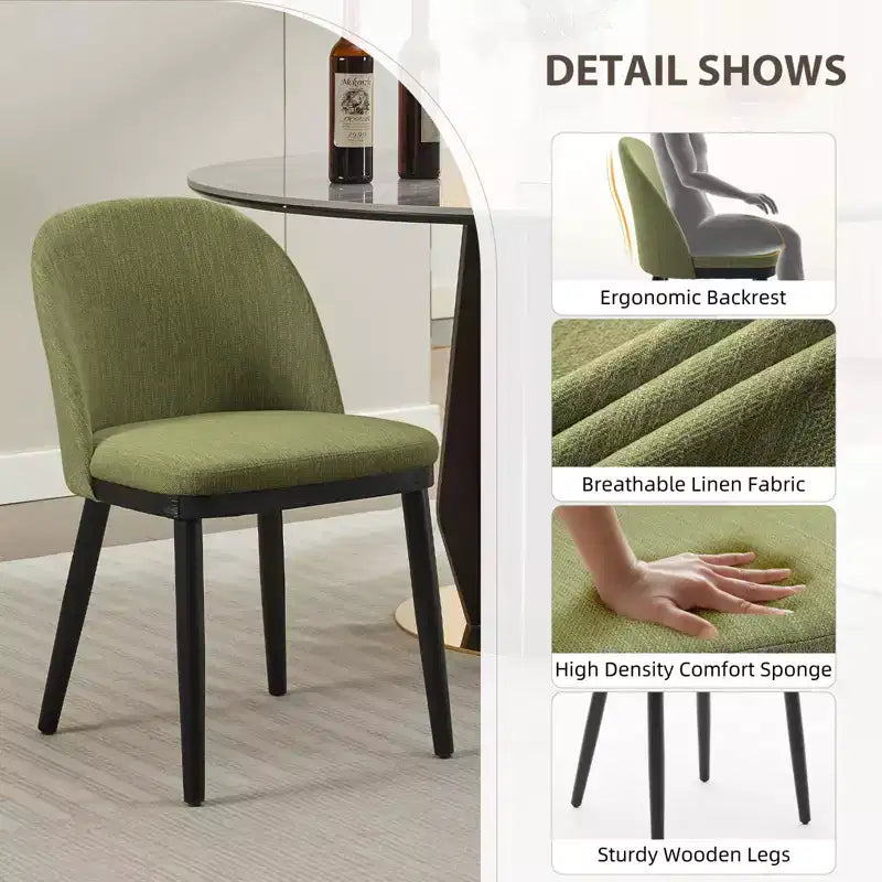 Dining Chairs, Set of 2 Linen Upholstered Kitchen Chairs - Modern Wood Frame Accent Chairs with Thick Cushions for Dining Room Beige
