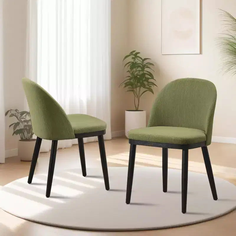 Dining Chairs, Set of 2 Linen Upholstered Kitchen Chairs - Modern Wood Frame Accent Chairs with Thick Cushions for Dining Room Beige