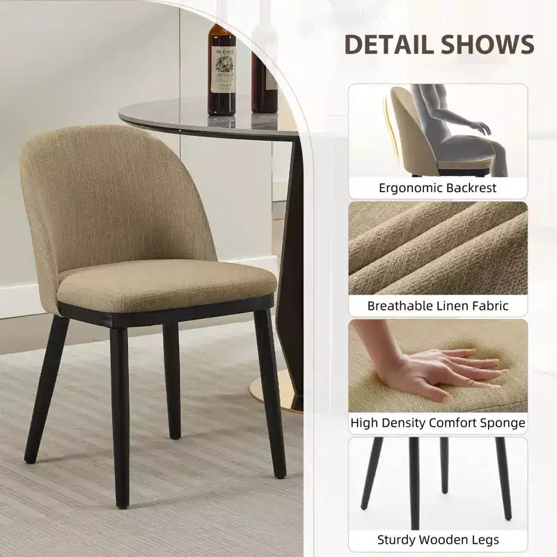 Dining Chairs, Set of 2 Linen Upholstered Kitchen Chairs - Modern Wood Frame Accent Chairs with Thick Cushions for Dining Room Beige