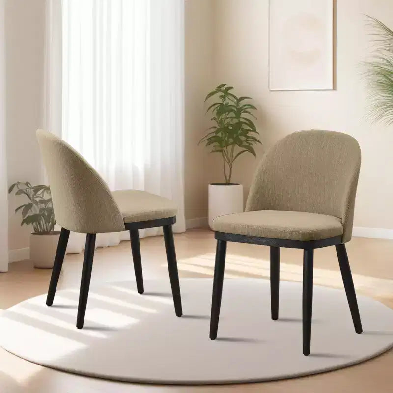 Dining Chairs, Set of 2 Linen Upholstered Kitchen Chairs - Modern Wood Frame Accent Chairs with Thick Cushions for Dining Room Beige