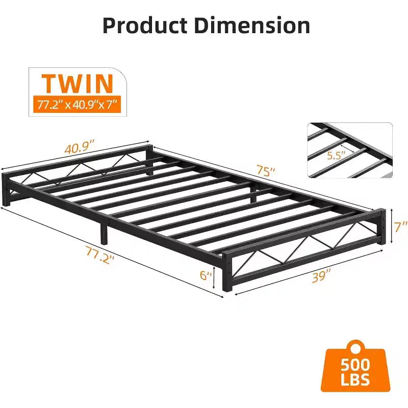 Metal Platform Bed Frame with Wave Headboard & Footboard, Steel Slat Support, Noise-Free, No Box Spring Needed, Twin/Full/Queen/King