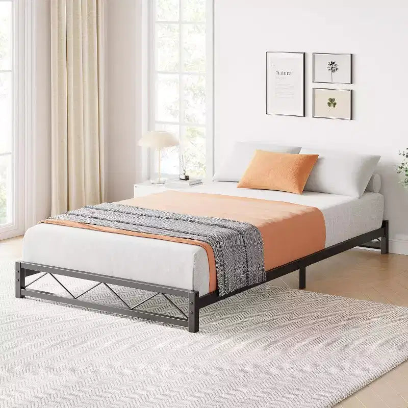 Metal Platform Bed Frame with Wave Headboard & Footboard, Steel Slat Support, Noise-Free, No Box Spring Needed, Twin/Full/Queen/King