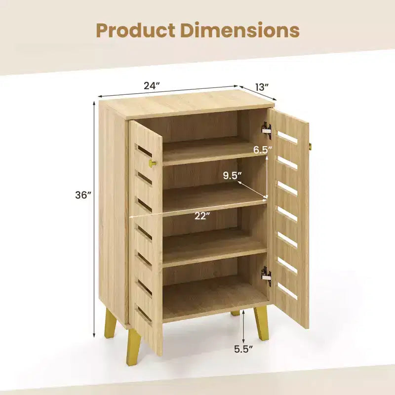 Costway 4-Tier Wooden Shoe Storage Cabinet with Doors Removable Shelves for Entryway