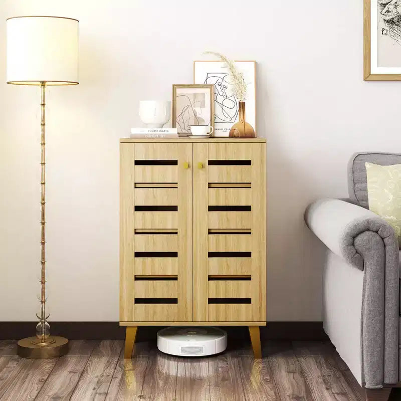Costway 4-Tier Wooden Shoe Storage Cabinet with Doors Removable Shelves for Entryway