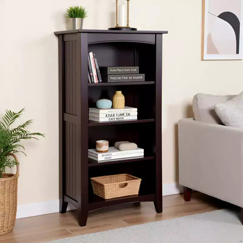 Alaterre Furniture Shaker Cottage 4-Shelf Bookcase, Classic Wood Bookshelf with Open Storage for Living Room, Office or Kids Room, Espresso Finish
