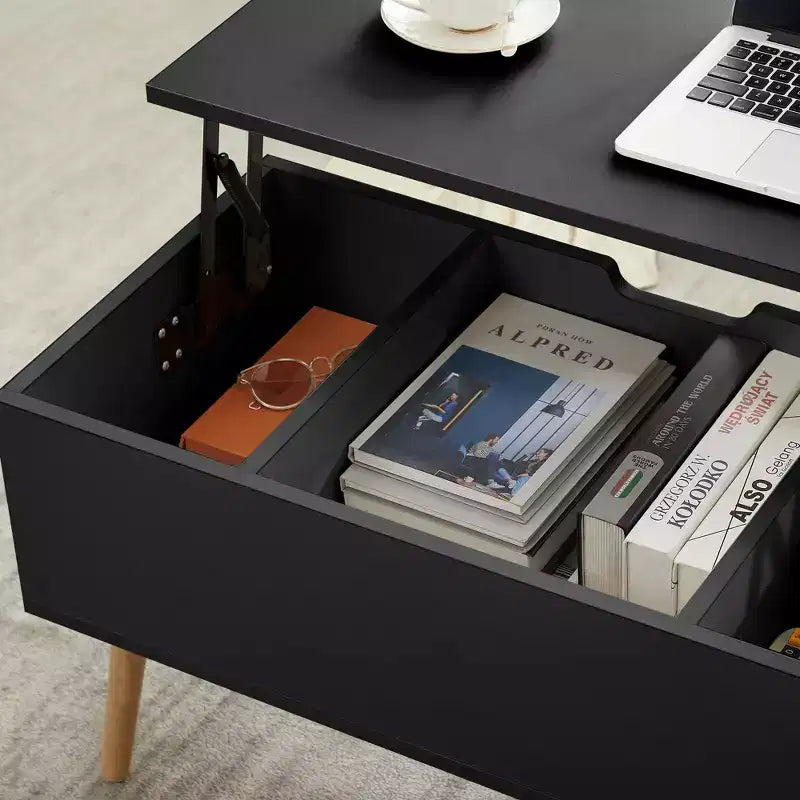 TROPOW Lift Top Coffee Table Center Table with Hidden Compartment Adjustable Storage Shelf Lift Tabletop Dining Table,black