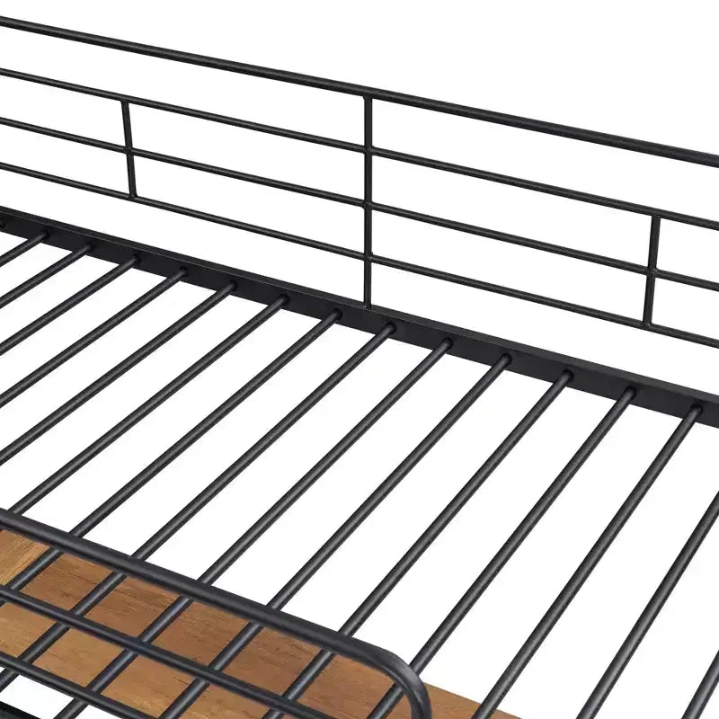 High Full Size Loft Bed with Stairs, Metal Loft Bed with Desk, Full Loft Bed Frame with Lateral Storage Ladder