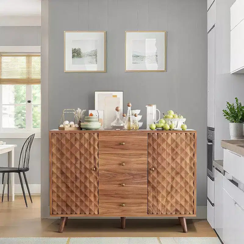47.2 W Sideboard Buffets Cabinet with 4 Drawers, Large Buffets Cabinet with Storage, Wood Farmhouse Buffet Cabinets with 2 Door, for Home