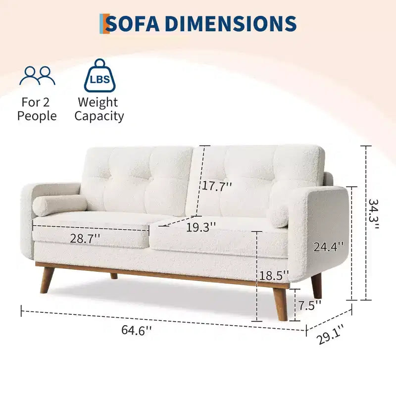 65 Modern Loveseat Sofa, 2 Seater Upholstered Sofa Couch With Wide Armrest, Deep Seat Sofa Couch for Living Room Office Bedroom Apartment