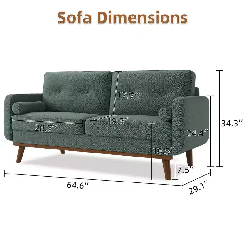 65 Modern Loveseat Sofa, 2 Seater Upholstered Sofa Couch With Wide Armrest, Deep Seat Sofa Couch for Living Room Office Bedroom Apartment
