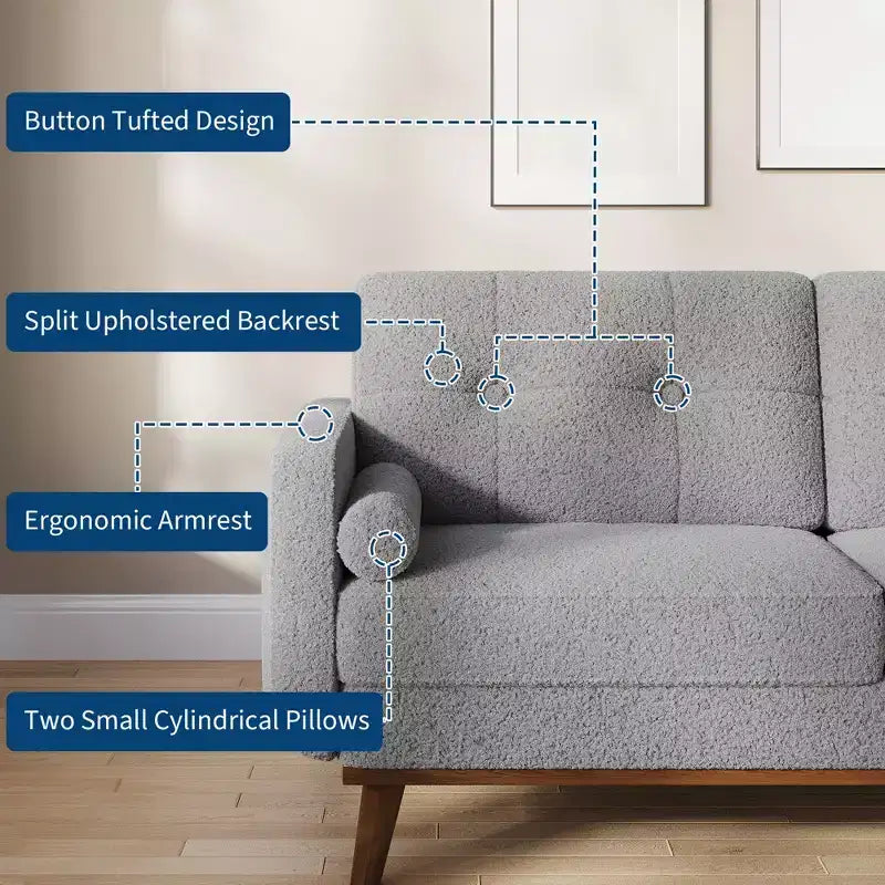 65 Modern Loveseat Sofa, 2 Seater Upholstered Sofa Couch With Wide Armrest, Deep Seat Sofa Couch for Living Room Office Bedroom Apartment