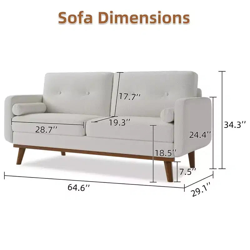 65 Modern Loveseat Sofa, 2 Seater Upholstered Sofa Couch With Wide Armrest, Deep Seat Sofa Couch for Living Room Office Bedroom Apartment