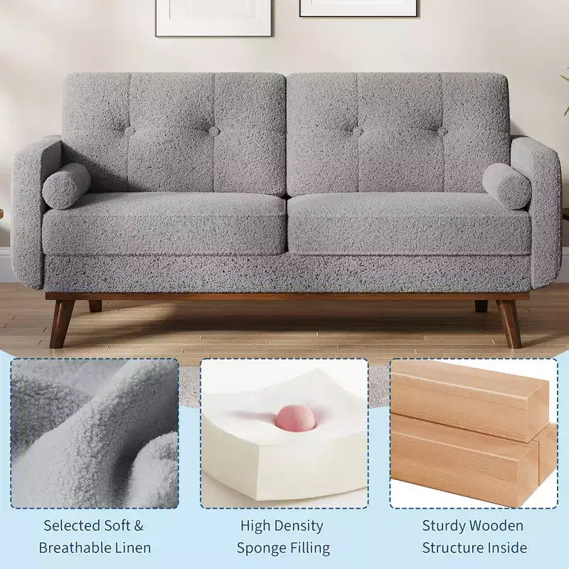 65 Modern Loveseat Sofa, 2 Seater Upholstered Sofa Couch With Wide Armrest, Deep Seat Sofa Couch for Living Room Office Bedroom Apartment