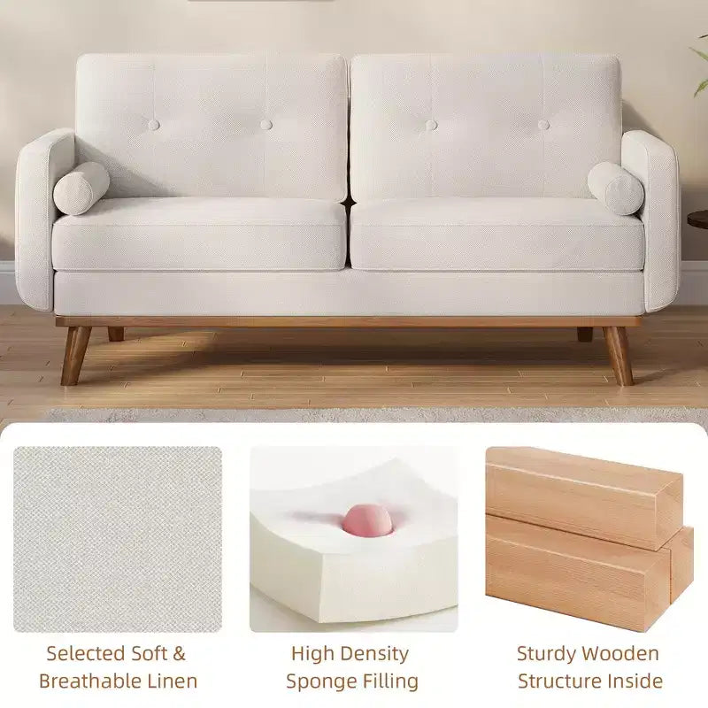 65 Modern Loveseat Sofa, 2 Seater Upholstered Sofa Couch With Wide Armrest, Deep Seat Sofa Couch for Living Room Office Bedroom Apartment
