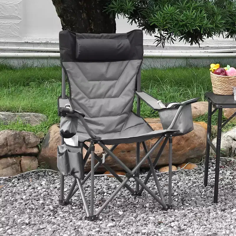 Oversized Folding Camping Chair, Outdoor Padded Portable Chair with Cup Holder, 450 LBS Capacity
