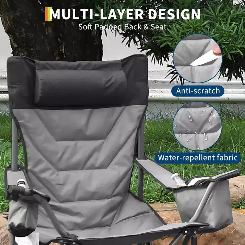 Oversized Folding Camping Chair, Outdoor Padded Portable Chair with Cup Holder, 450 LBS Capacity
