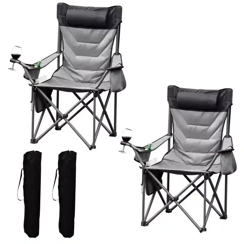 Oversized Folding Camping Chair, Outdoor Padded Portable Chair with Cup Holder, 450 LBS Capacity