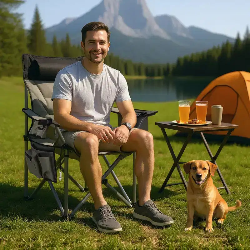 Oversized Folding Camping Chair, Outdoor Padded Portable Chair with Cup Holder, 450 LBS Capacity