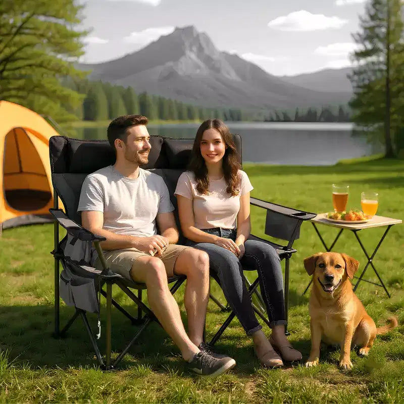 Oversized Folding Camping Chair, Outdoor Padded Portable Chair with Cup Holder, 450 LBS Capacity
